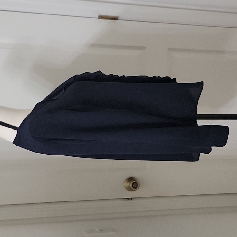 Banana Republic Size S Navy Blue V-Neck w/ Ruffle Front Blouse, Exc. Used Cond. - Picture 6 of 12